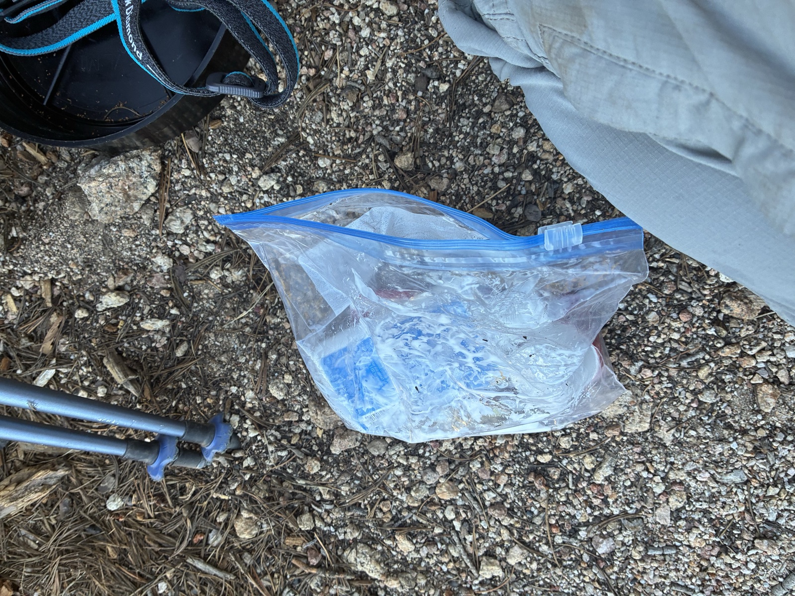 My toiletries bag after the bear sliced the picaridin bug spray.